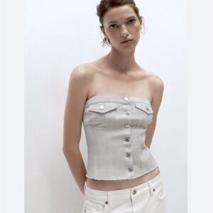 ZARA Metallic Shimmer Denim Tube Top Size Small
